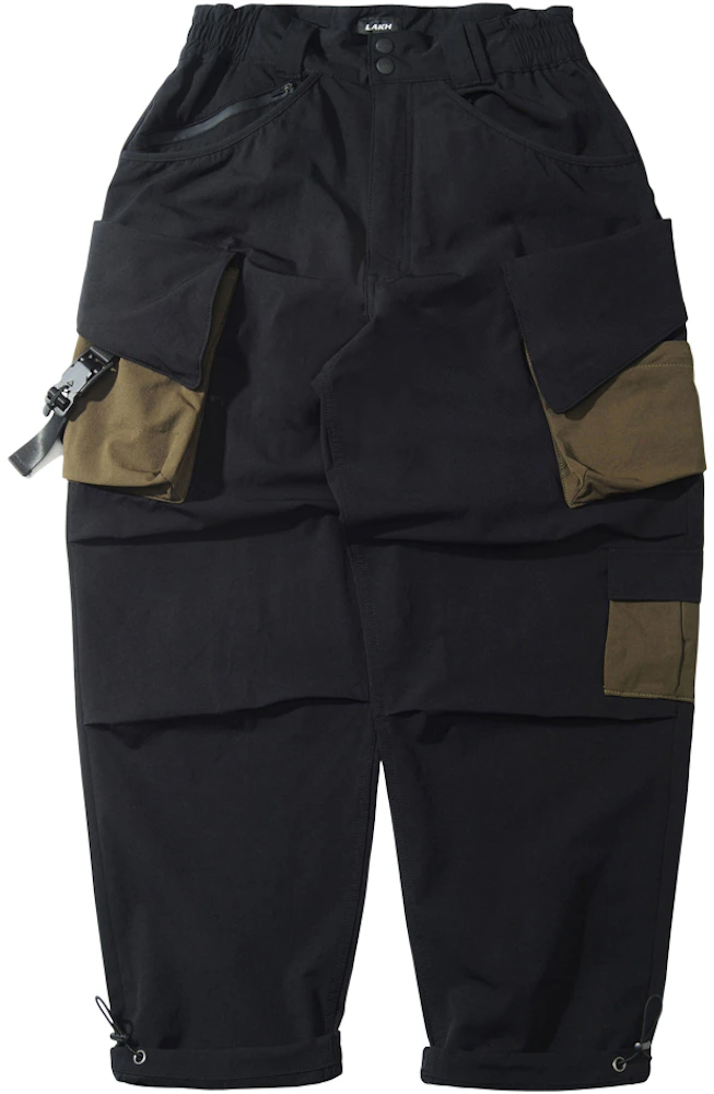 LAKH Twelve Pockets Nylon Cargo Pants Black/Olive Men's - FW20 - US