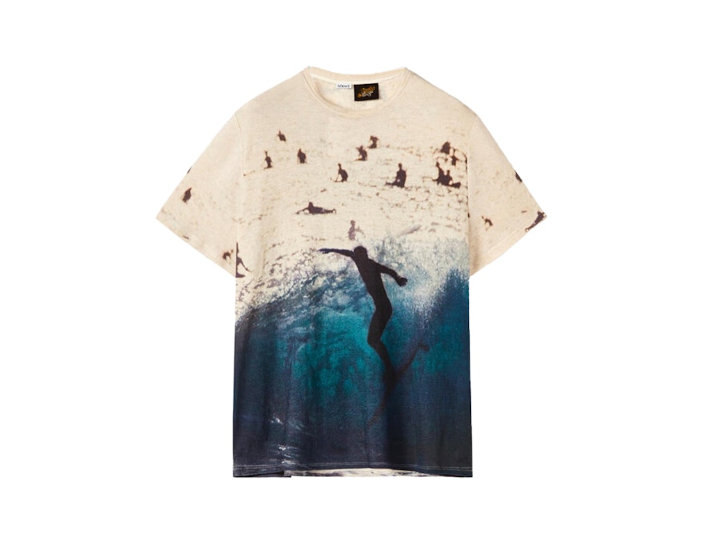 Pre-owned Loewe All-over Surf Print T-shirt Ecru/navy Blue
