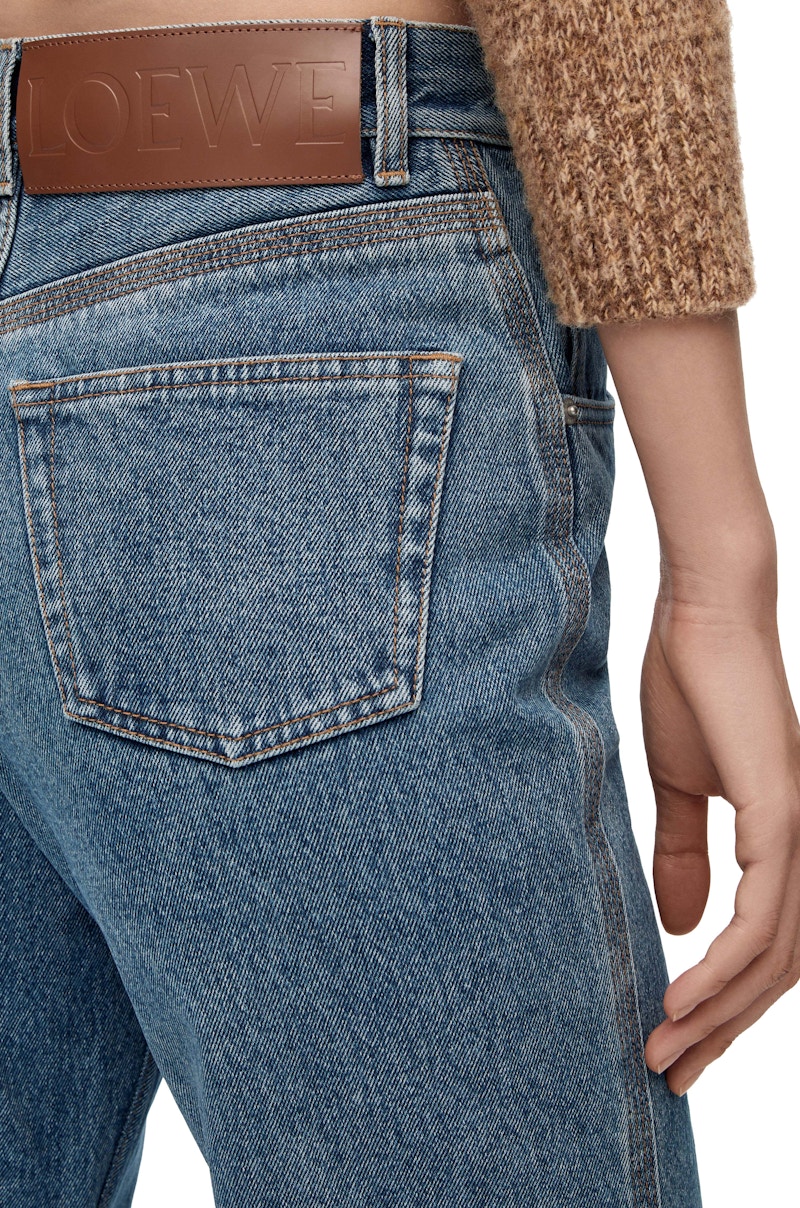 Loewe Anagram Cropped Jeans In Denim Mid Blue