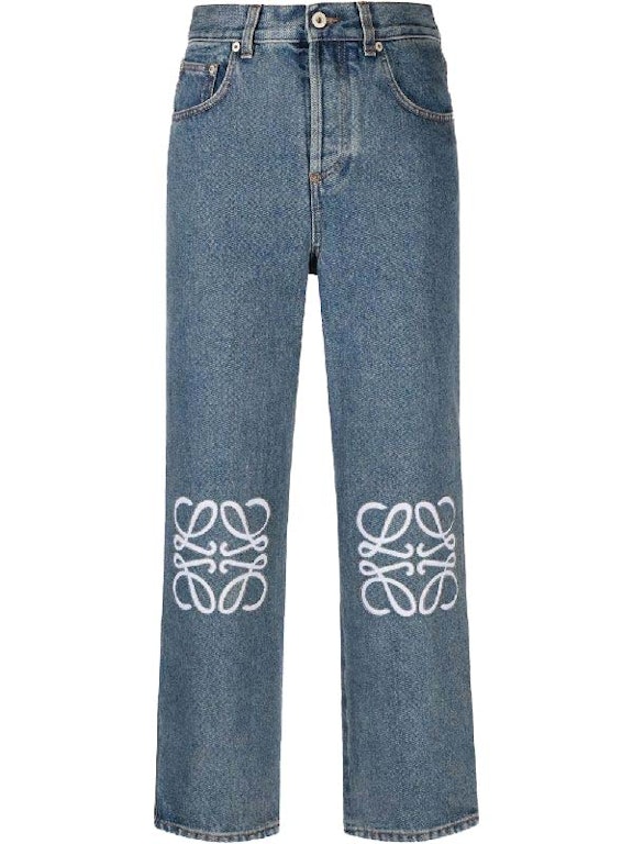 Pre-owned Loewe Anagram Cropped Jeans In Denim Mid Blue