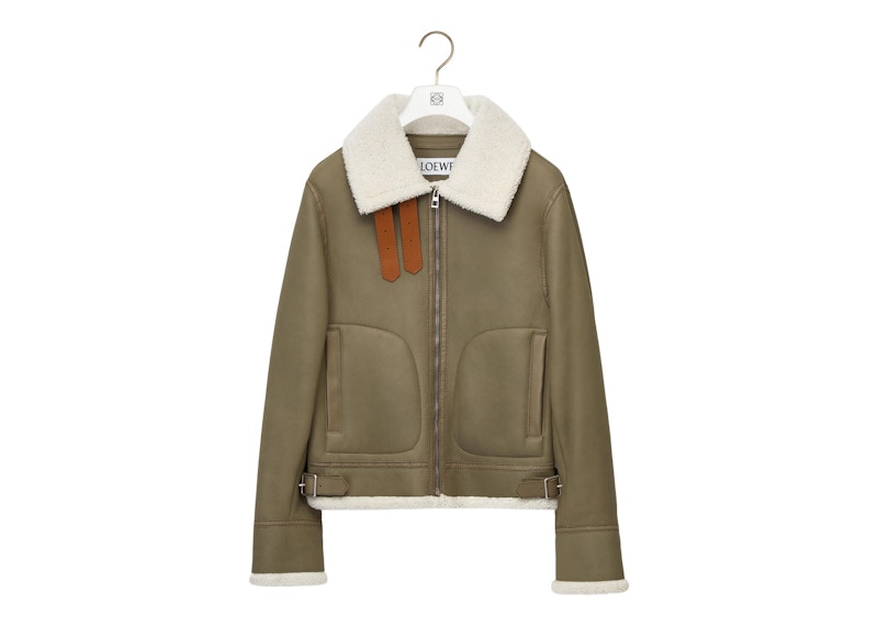 LOEWE Aviator Shearling Jacket Sage/Off White Men's - SS23 - US