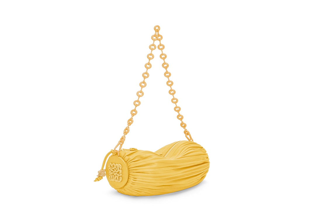 Pre-owned Loewe Bracelet Pouch In Pleated Nappa Pale Yellow Glaze
