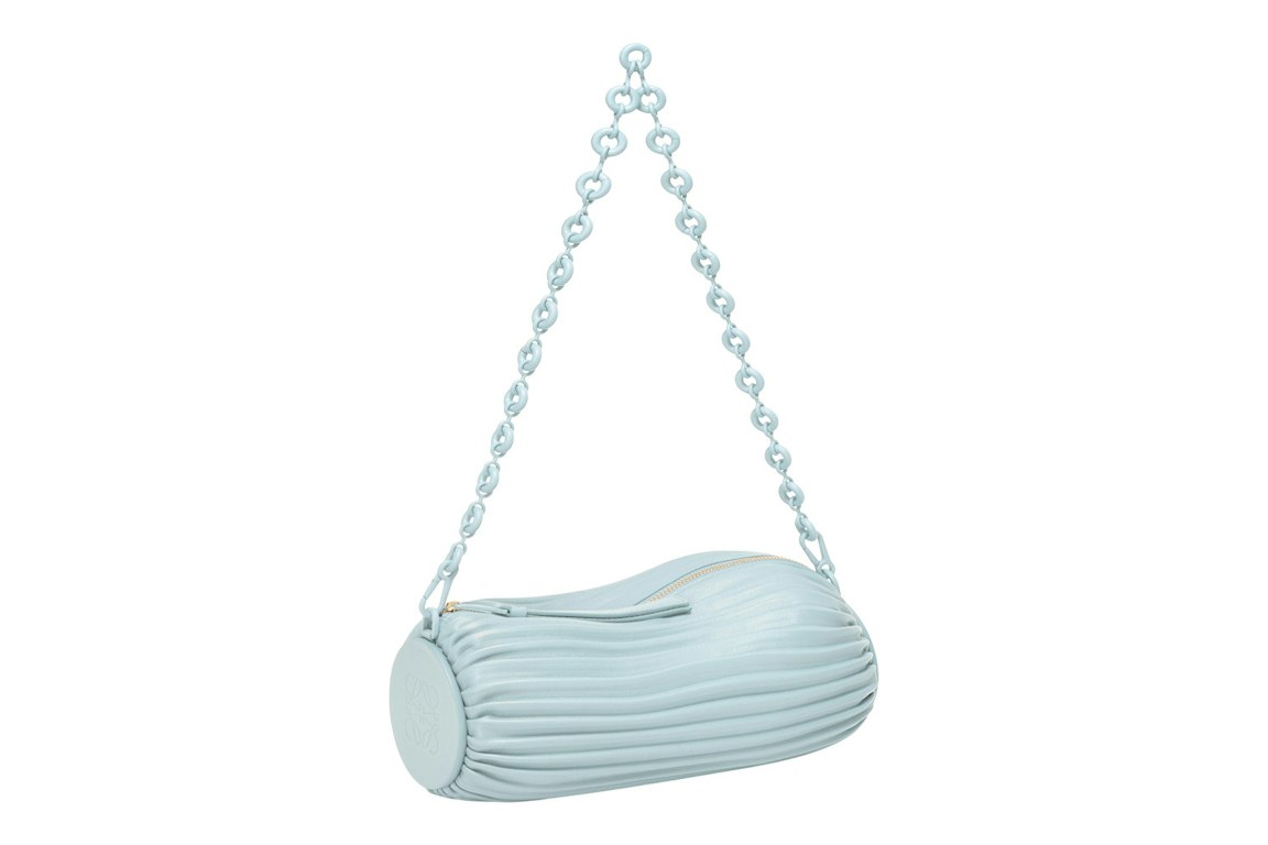 Pre-owned Loewe Bracelet Pouch In Pleated Pappa Pleated Nappa Aquamarine