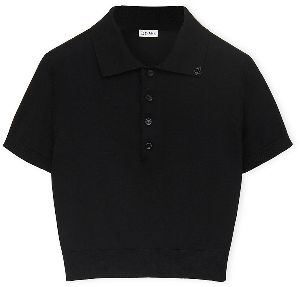 LOEWE Cropped Silk Polo Sweater Black - SS23 - US