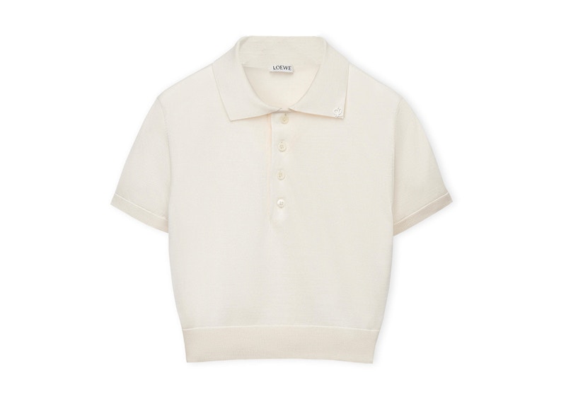 LOEWE Cropped Silk Polo Sweater White - SS23 - CN