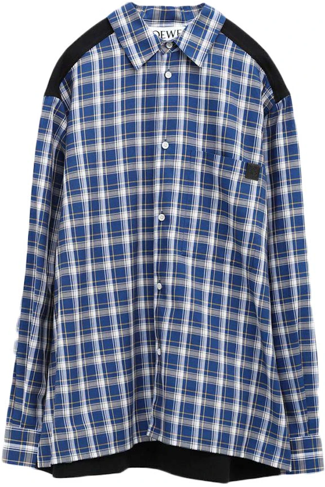 LOEWE Fleece Back Check Relaxed Fit Shirt Black/Blue Hombre - ES