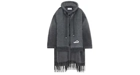 LOEWE Hooded Scarf Coat In Wool and Mohair Dark Grey Melange