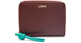 LOEWE Knot Compact Zip Wallet in Shiny Nappa Calfskin Burgundy/Emerald