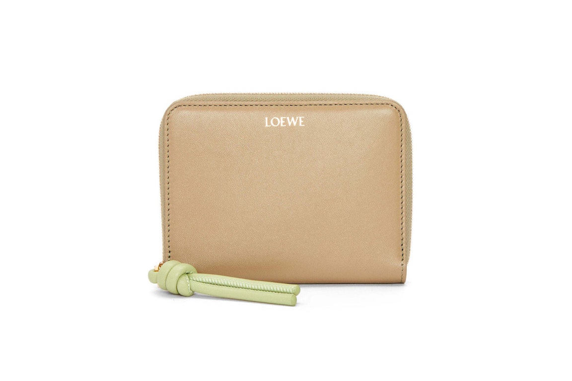 Pre-owned Loewe Knot Compact Zip Wallet In Shiny Nappa Calfskin Clay Green/lime Green