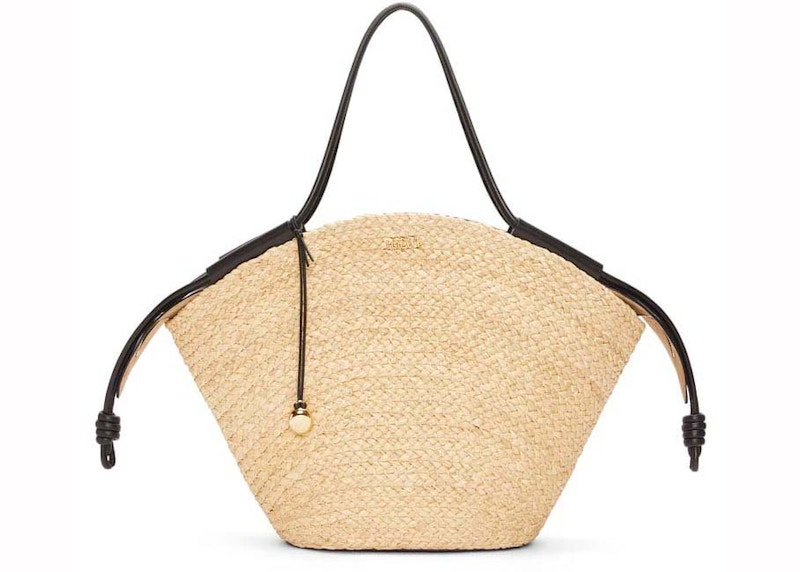 Pre-owned Loewe Women's Large Paseo Basket In Raffia And Nappa Calfskin In Natural/black
