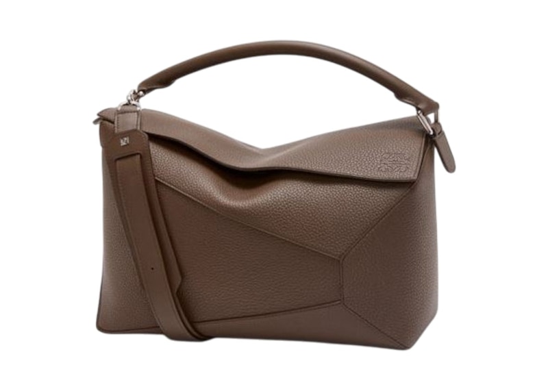 LOEWE Large Puzzle Edge Bag in Grained Calfskin Brown in Leather