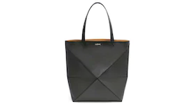 LOEWE Large Puzzle Fold Tote in Shiny Calfskin Black