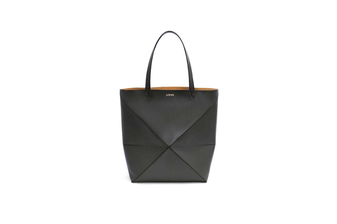 Pre-owned Loewe Large Puzzle Fold Tote In Shiny Calfskin Black