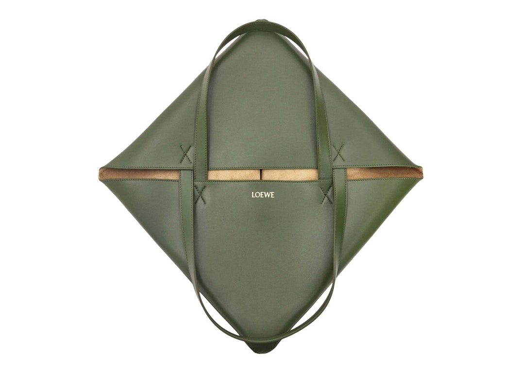Pre-owned Loewe Large Puzzle Fold Tote In Shiny Calfskin Umber/hunter Green