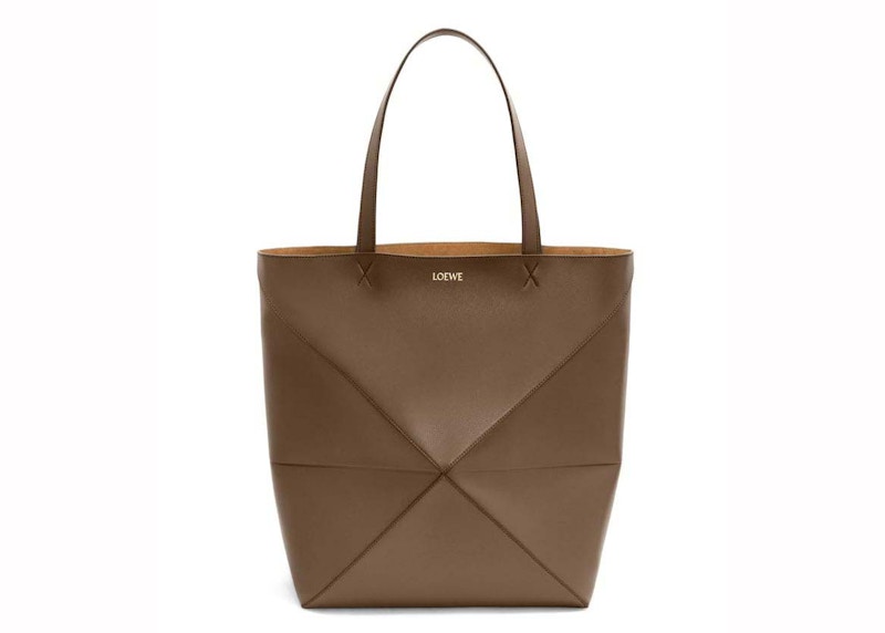 Pre-owned Loewe Men's Large Puzzle Fold Tote In Shiny Calfskin In Umber