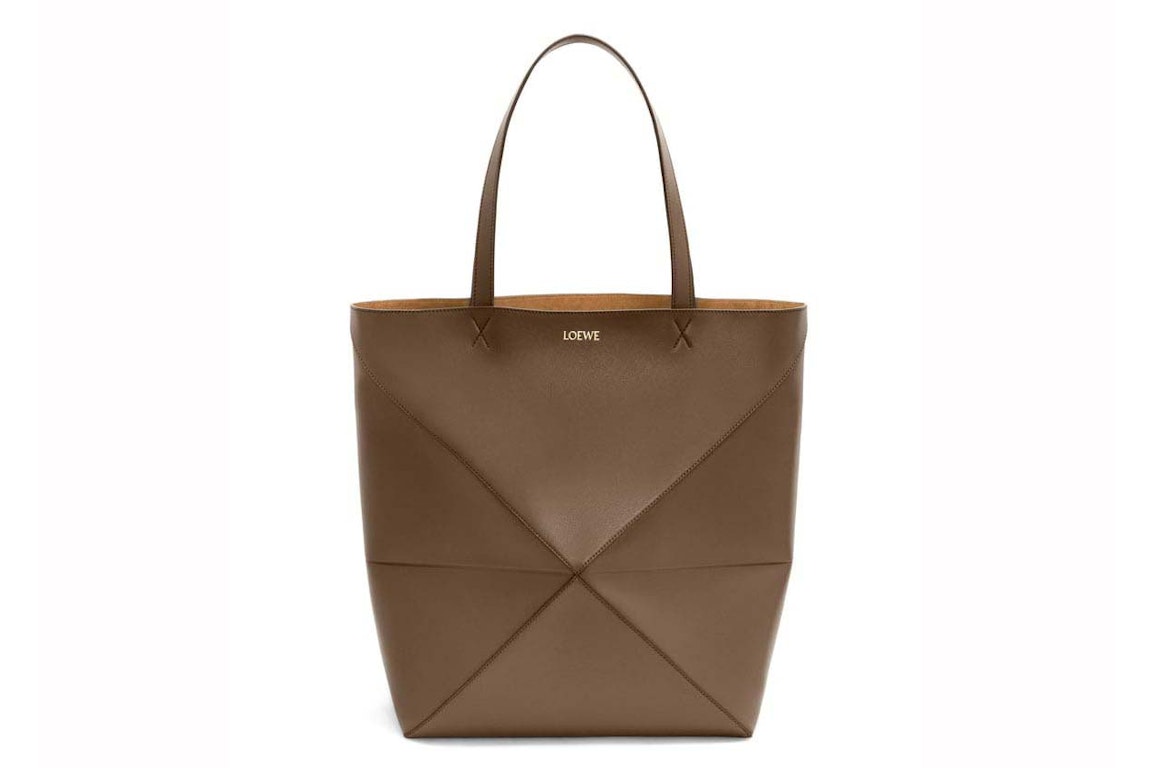Pre-owned Loewe Large Puzzle Fold Tote In Shiny Calfskin Umber