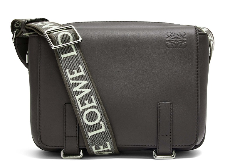 Pre-owned Loewe Women's Military Messenger Bag In Supple Smooth Calfskin And Jacquard Xs In Dark Grey
