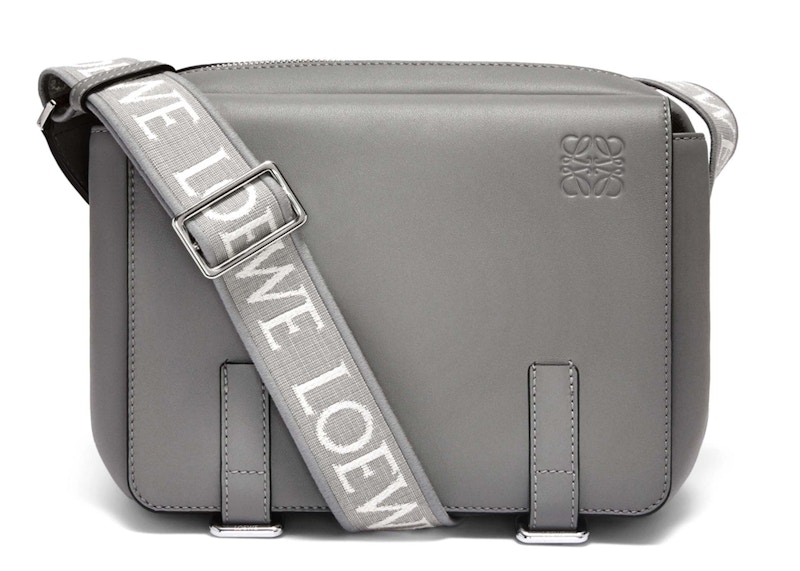 LOEWE Military Messenger Bag in Supple Smooth Calfskin and Jacquard XS Gray