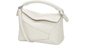LOEWE Mini Puzzle Bag in Soft Grained Calfskin Soft White