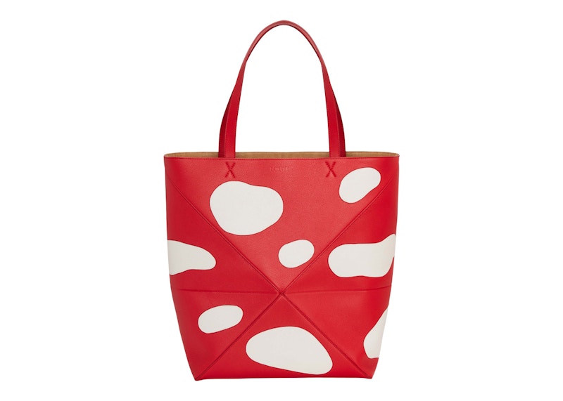 LOEWE Mushroom Large Puzzle Fold Tote in Classic Calfskin Dark Red