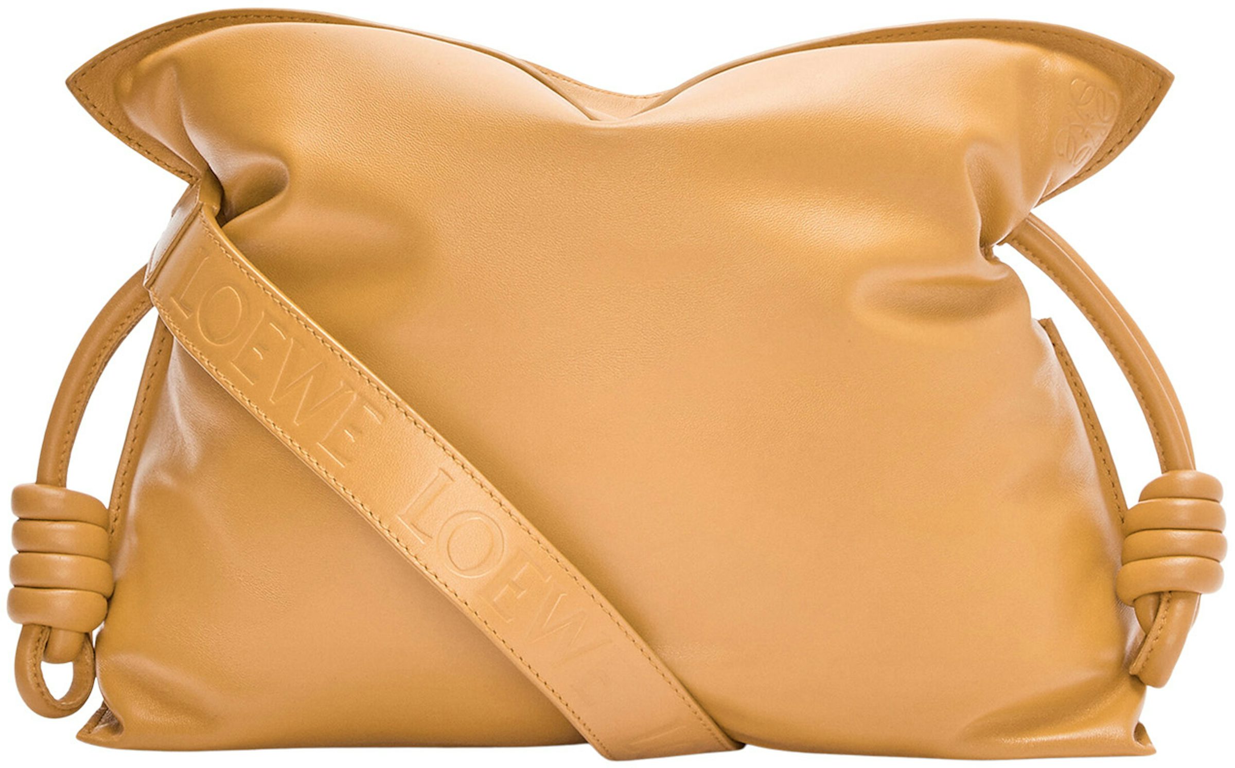 AUTH NWT $2950 Loewe Flamenco Padded Leather Clutch Shoulder Bag In Camel