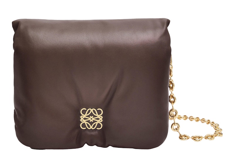 LOEWE セール★ GOYA PUFFER BAG★DARK CHOCOLATE LOEWE Puffer Goya Shoulder Bag Dark Chocolate in Shiny Nappa