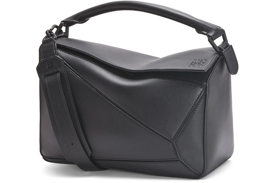 LOEWE Puzzle Bag In Satin Calfskin Black in Calfskin Leather with ...