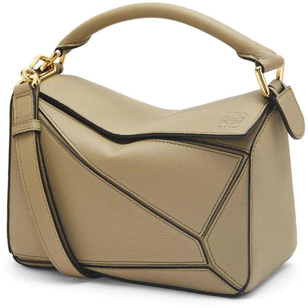 LOEWE Puzzle Mini Bag Ash Grey/Marble Green in Leather with Gold-tone - US