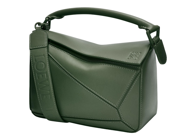 LOEWE Puzzle Bag in Satin Calfskin Small Vintage Khaki