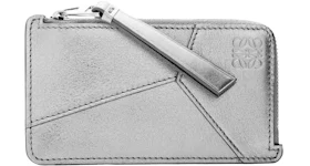 LOEWE Puzzle Coin Cardholder in Metallic Calfskin Silver/Pearl Grey