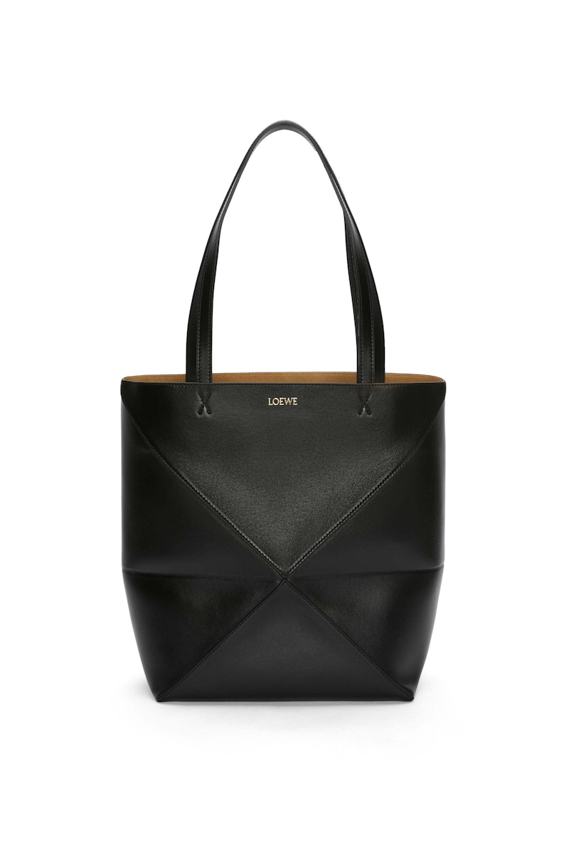 Pre-owned Loewe Women's  Puzzle Fold Tote In Shiny Calfskin In Black