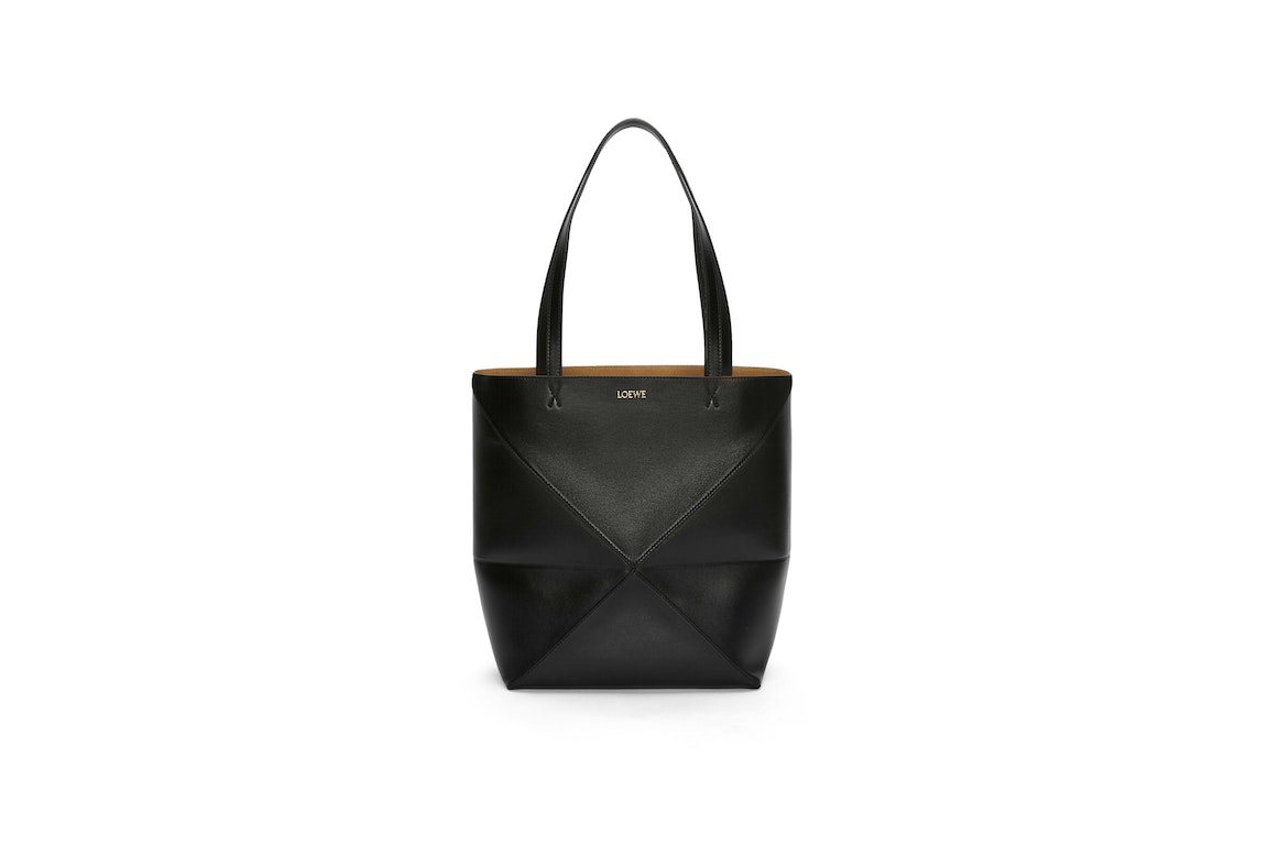 Pre-owned Loewe Puzzle Fold Tote In Shiny Calfskin Black