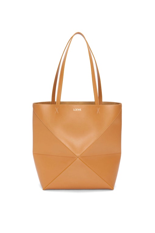 Pre-owned Loewe Puzzle Fold Tote In Shiny Calfskin Warm Desert