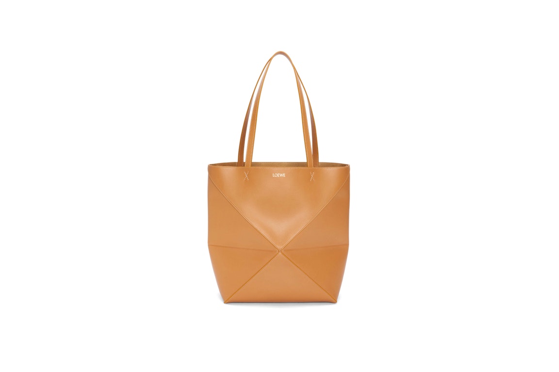 Pre-owned Loewe Puzzle Fold Tote In Shiny Calfskin Warm Desert