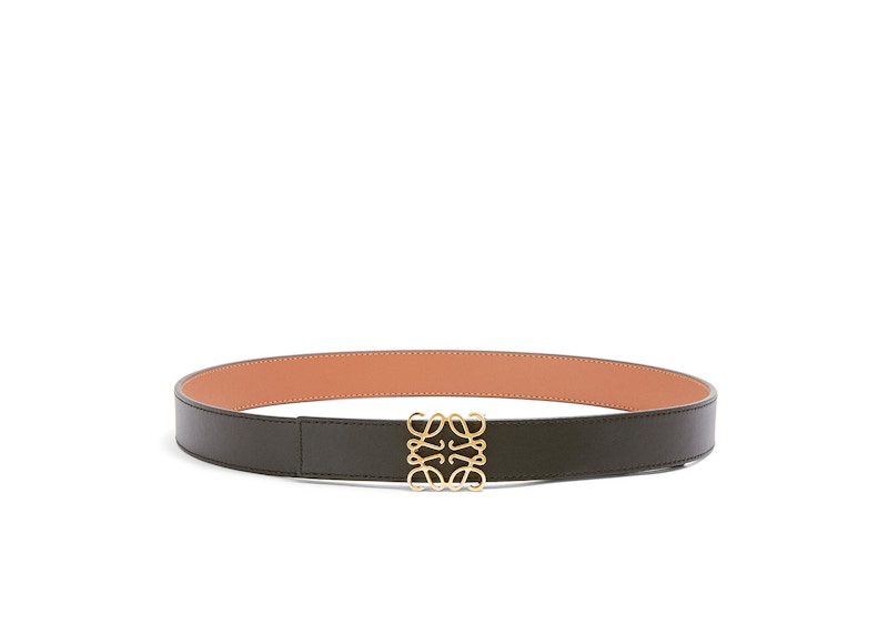 LOEWE Reversible Anagram Belt In Smooth Calfskin Tan/Black/Gold in