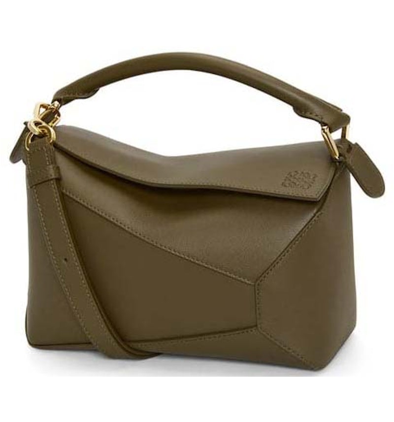 LOEWE Small Puzzle Bag In Classic Calfskin Dark Khaki Green in