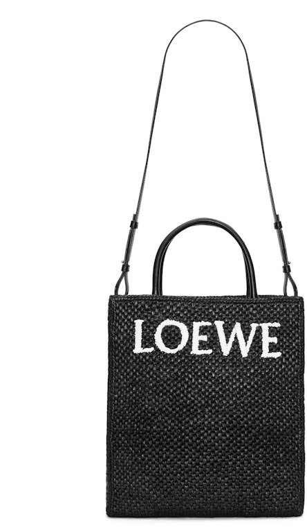 LOEWE Standard A4 Tote Bag In Raffia Black/White in Raffia with Gold ...