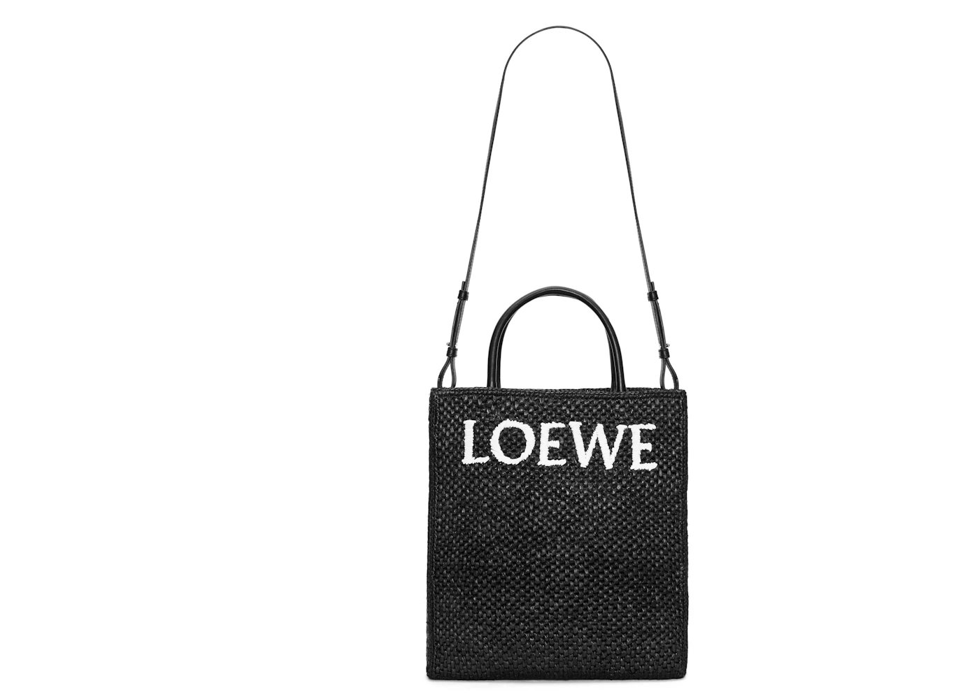 LOEWE Standard A4 Tote Bag In Raffia Black/White in Raffia with Gold ...