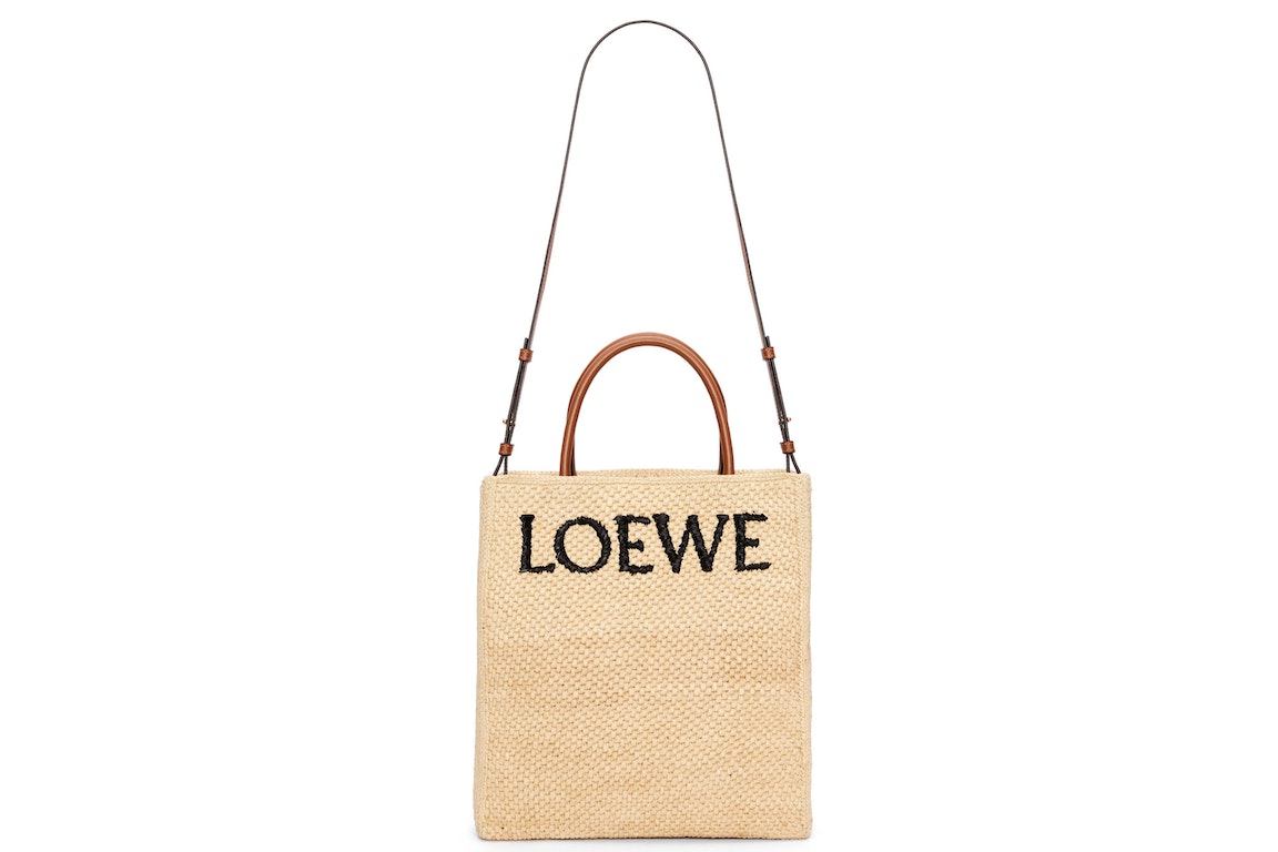 Pre-owned Loewe Standard A4 Tote Bag In Raffia Natural/black