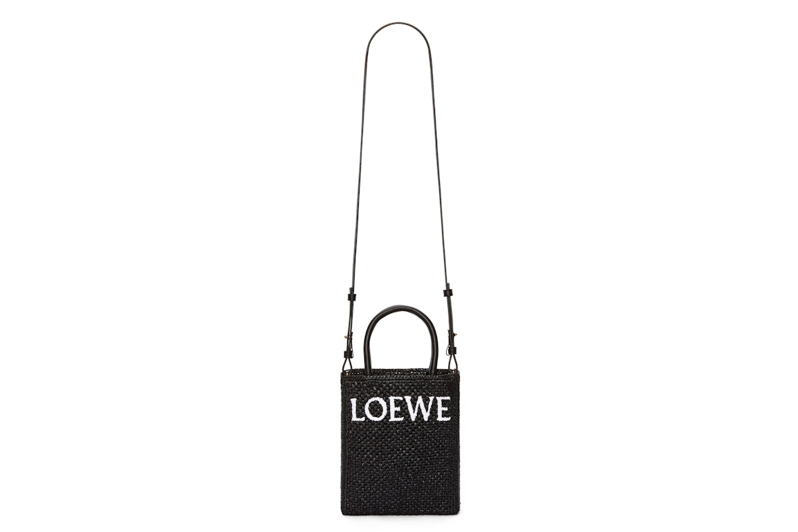 Pre-owned Loewe Standard A5 Tote Bag In Raffia Black/white