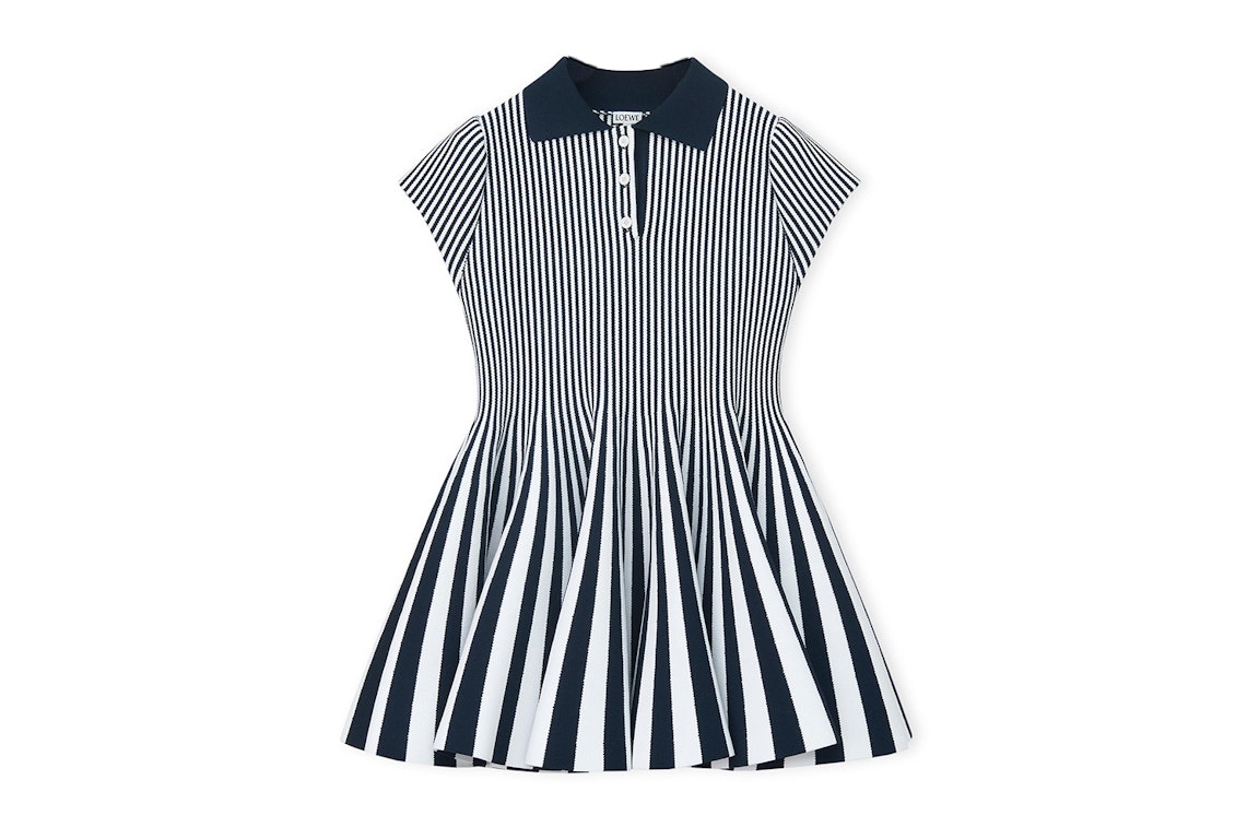 Pre-owned Loewe Striped Mini Viscose Blend Knit Dress Navy/white