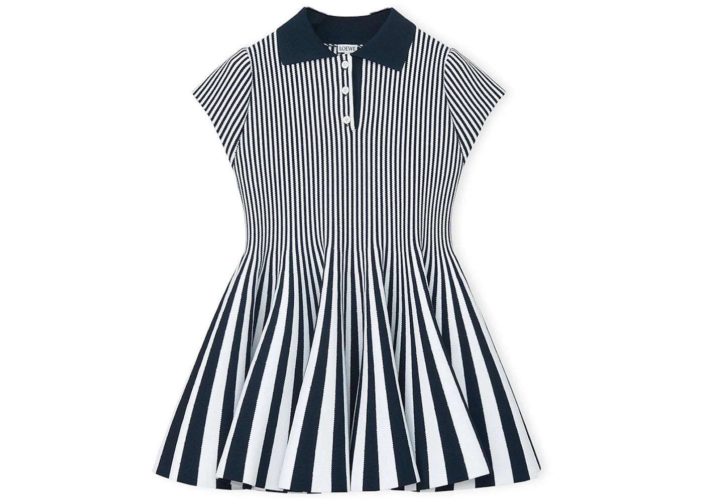 LOEWE Striped Mini Viscose Blend Knit Dress Navy/White - SS23 - US LOEWE Striped Mini Viscose Blend Knit Dress Navy/White - SS23 - US