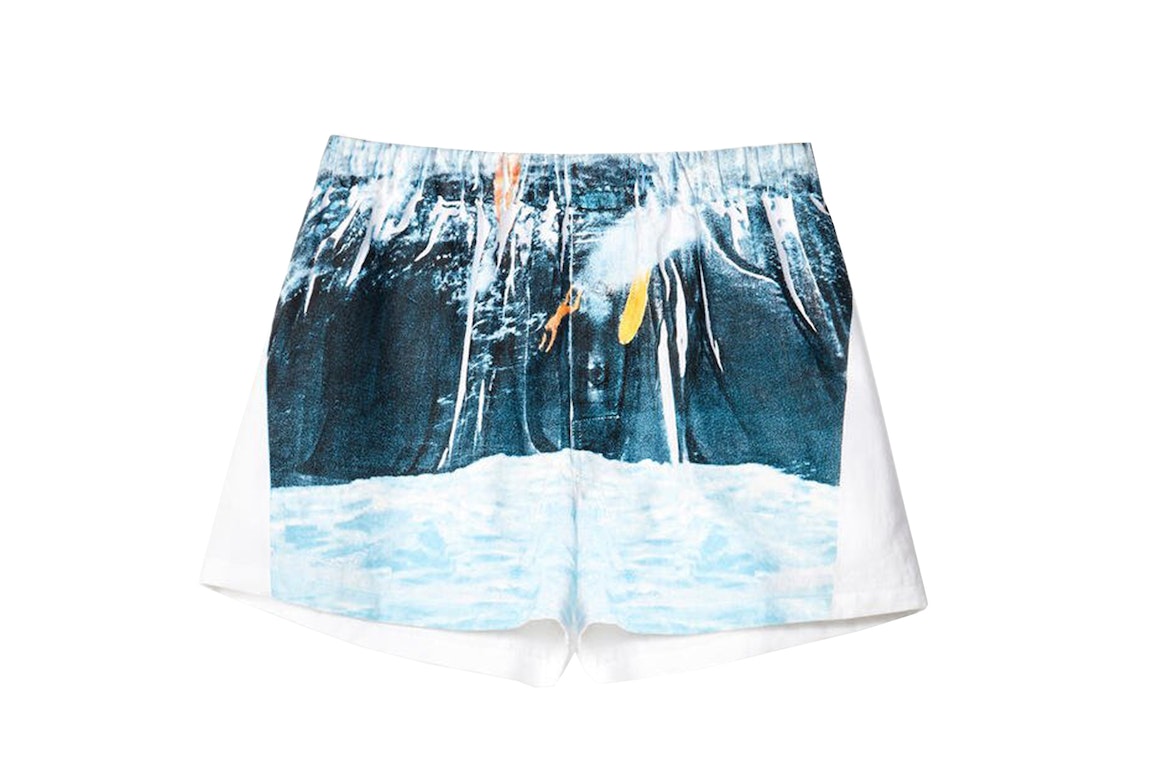 Pre-owned Loewe Surf Print Shorts Soft White/navy Blue