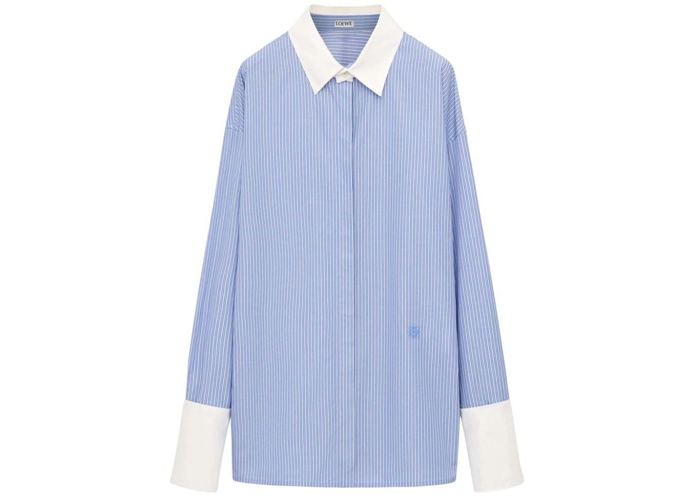 LOEWE Women's Stripe Long Cotton Shirt Blue/White - SS23 - US
