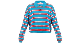 LOEWE Women's Stripe Polo Collar Wool Sweater Blue/Red