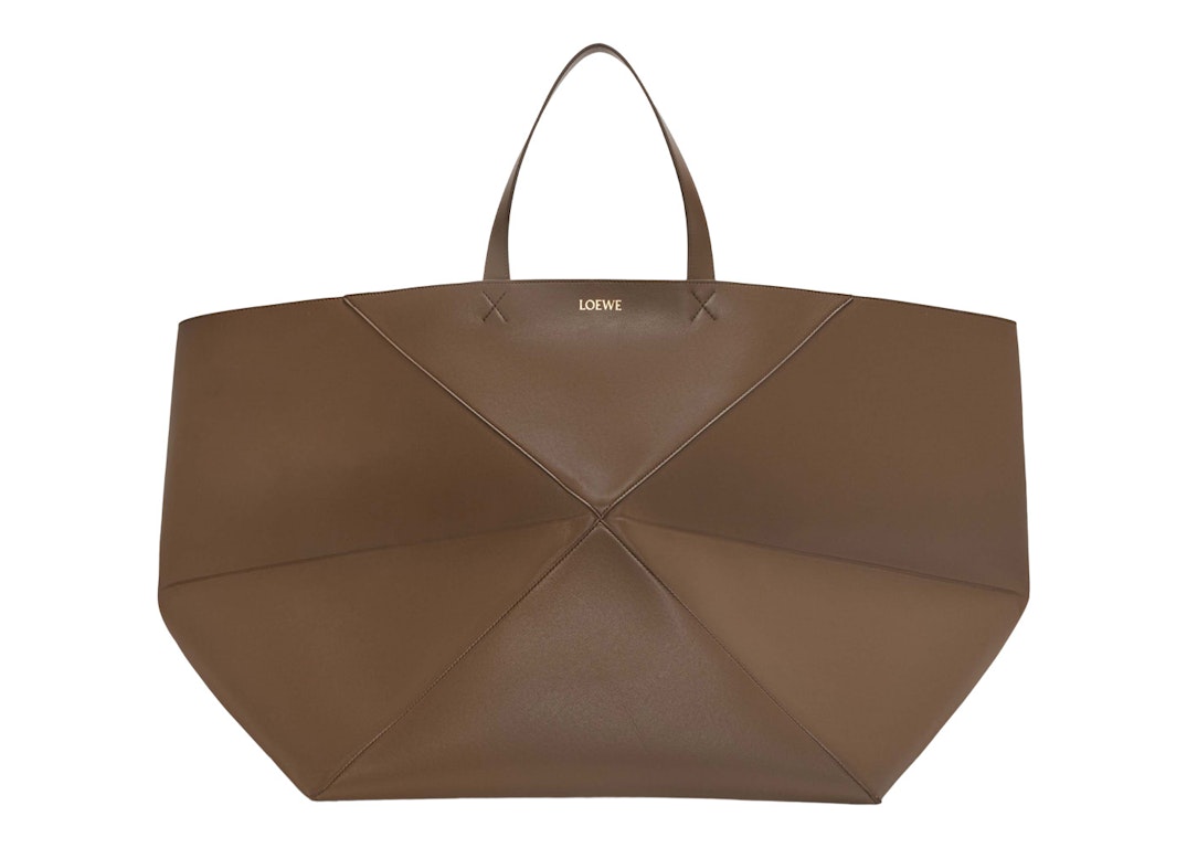 Pre-owned Loewe Xxl Puzzle Fold Tote In Shiny Calfskin Umber