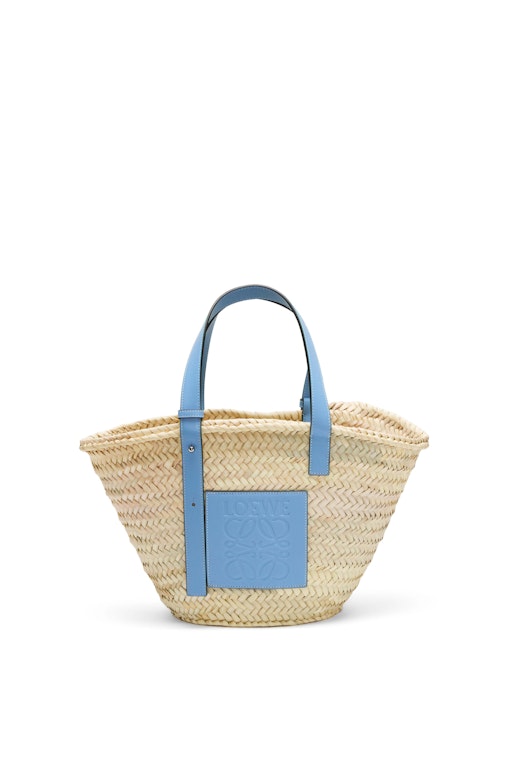 Pre-owned Loewe X Howls Basket Bag In Palm Leaf And Calfskin Light Blue