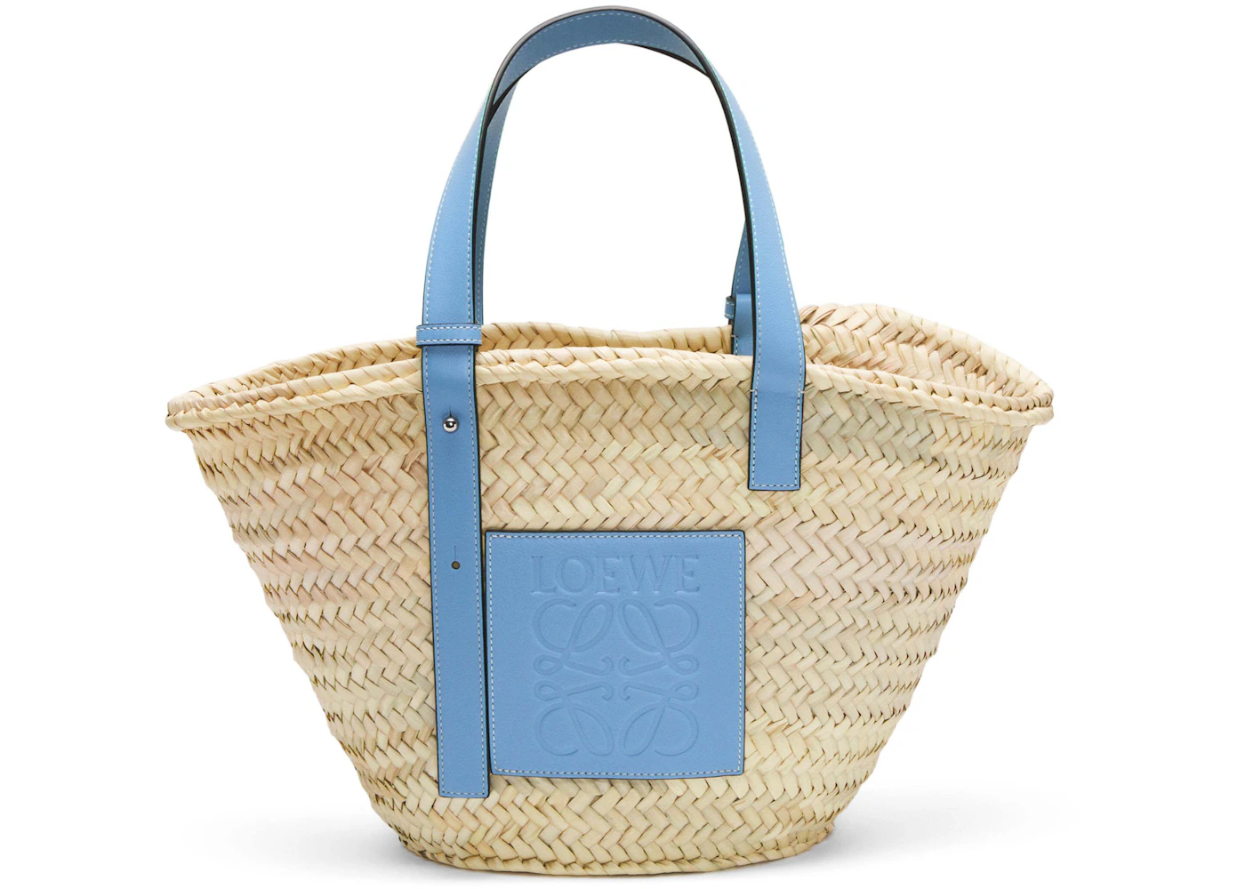LOEWE x Howls Basket Bag In Palm Leaf And Calfskin Light Blue in Palm ...