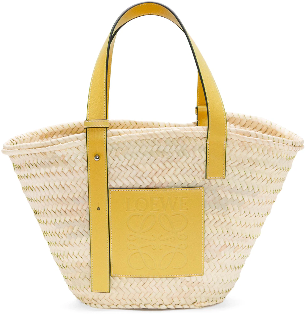 LOEWE x Howls Basket Bag In Palm Leaf And Calfskin Yellow in Palm Leaf ...