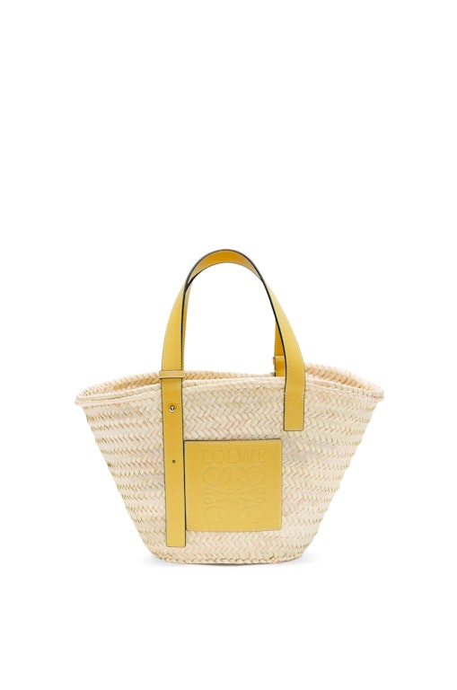 Pre-owned Loewe X Howls Basket Bag In Palm Leaf And Calfskin Yellow